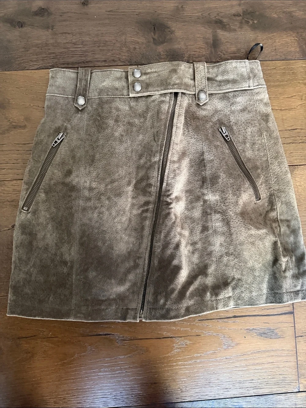BlankNYC Taupe Suede Zip-Front Mini Skirt